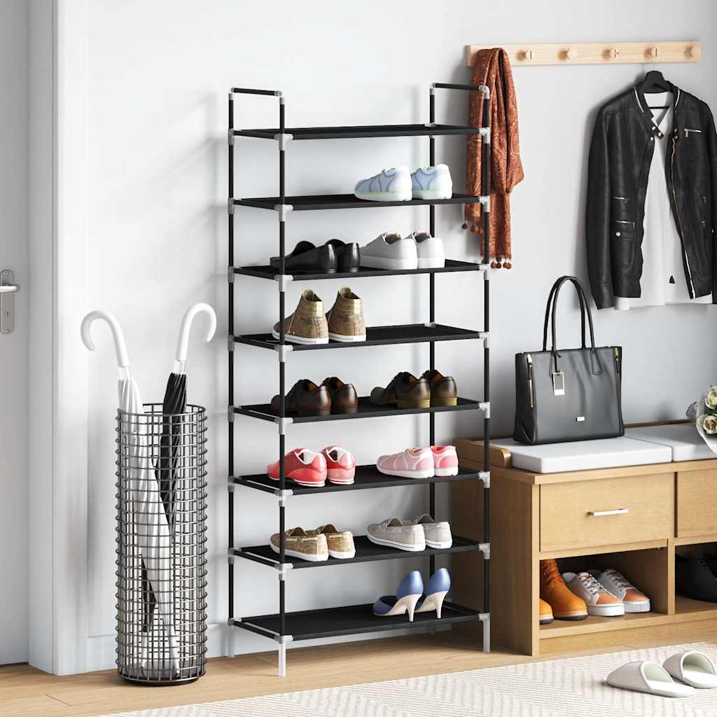 vidaXL 8-Tier Shoe Rack Metal and Non-Woven Fabric Black