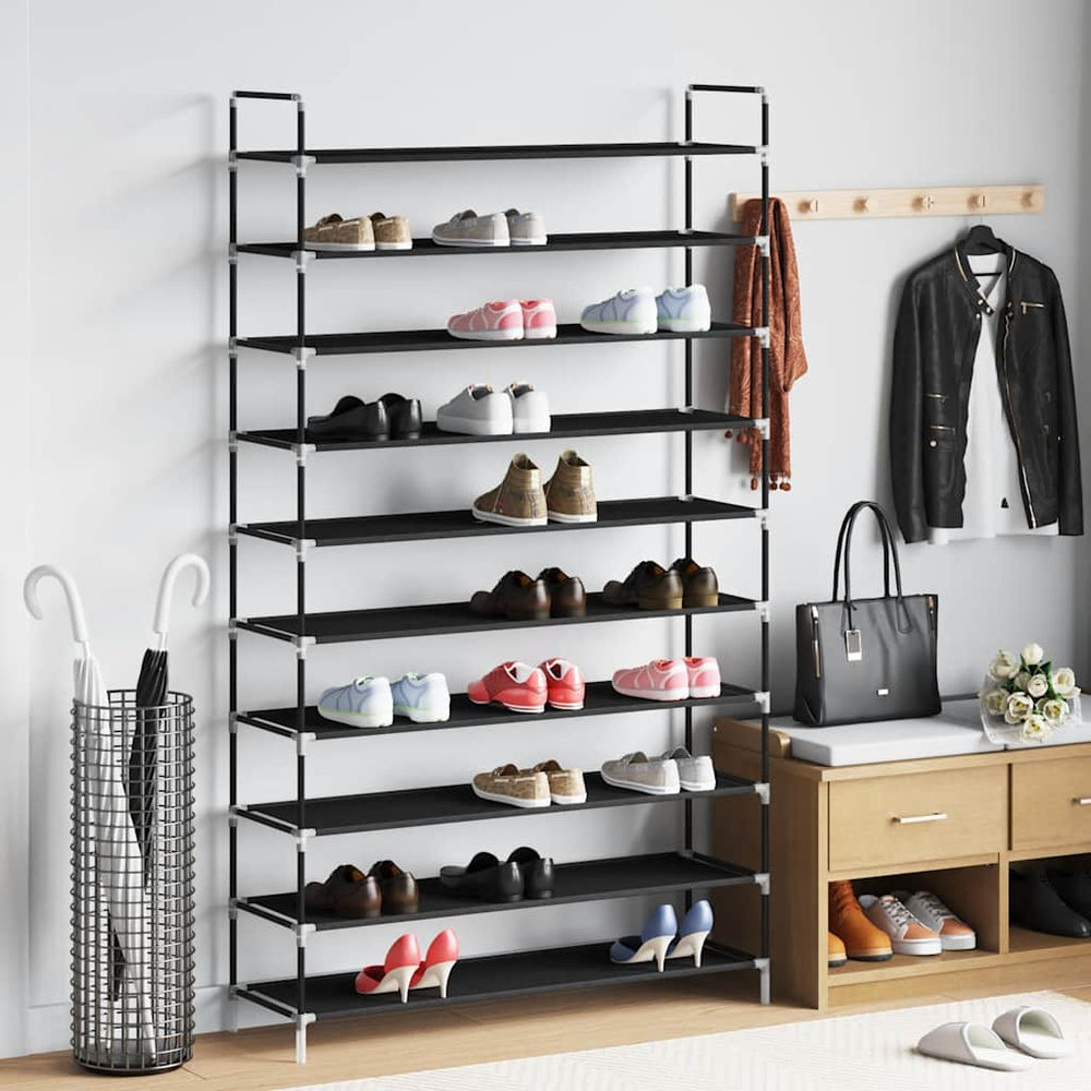 vidaXL Shoe Rack with 10 Shelves Metal and Non-Woven Fabric Black