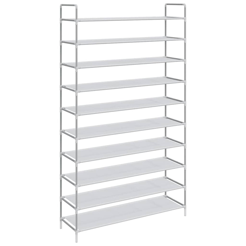 vidaXL Shoe Rack with 10 Shelves Metal and Non-Woven Fabric Silver