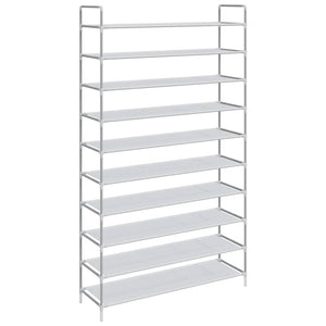 vidaXL Shoe Rack with 10 Shelves Metal and Non-Woven Fabric Silver