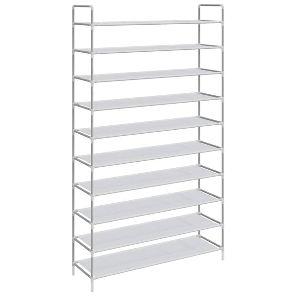 vidaXL Shoe Rack with 10 Shelves Metal and Non-Woven Fabric Silver