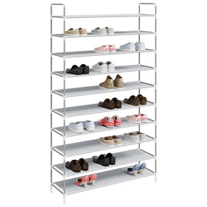vidaXL Shoe Rack with 10 Shelves Metal and Non-Woven Fabric Silver