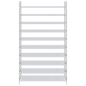 vidaXL Shoe Rack with 10 Shelves Metal and Non-Woven Fabric Silver