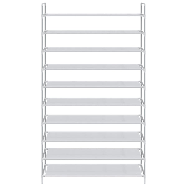 vidaXL Shoe Rack with 10 Shelves Metal and Non-Woven Fabric Silver