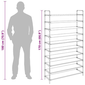 vidaXL Shoe Rack with 10 Shelves Metal and Non-Woven Fabric Silver