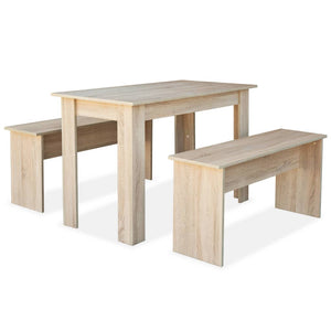 vidaXL 3-Piece Dining Set Table and Benches Chipboard Oak