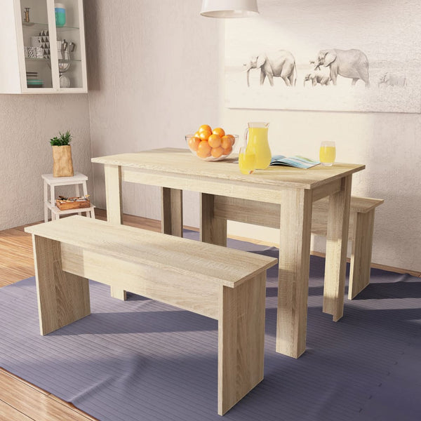 vidaXL 3-Piece Dining Set Table and Benches Chipboard Oak