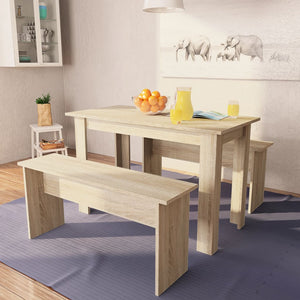 vidaXL 3-Piece Dining Set Table and Benches Chipboard Oak