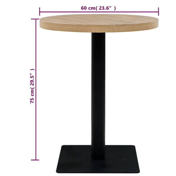 vidaXL Bistro Table MDF and Steel Round 60 x 75 cm Oak Look