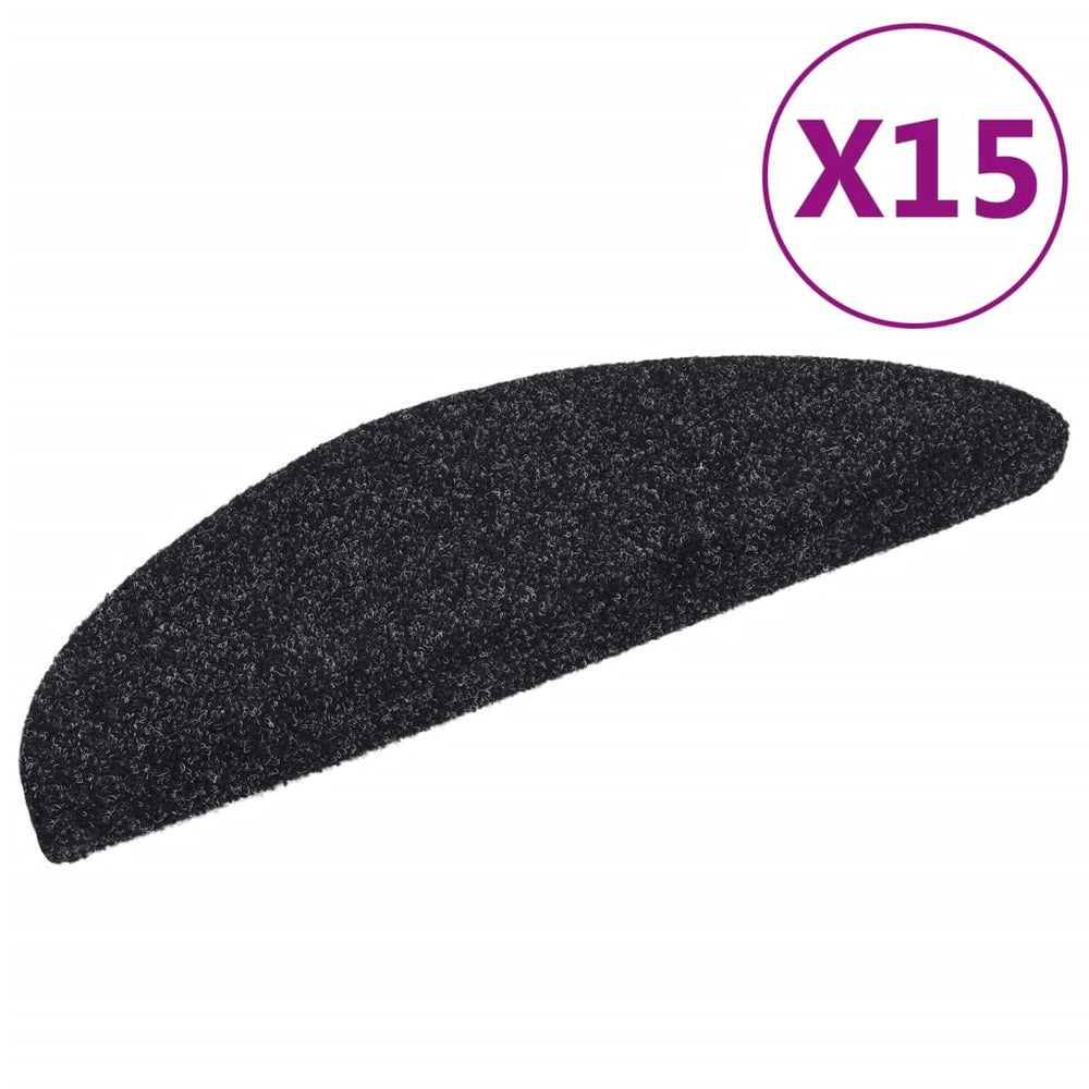 vidaXL Self-Adhesive Stair Treads 15 pcs. 56x17x3 cm Black Semi-Circular