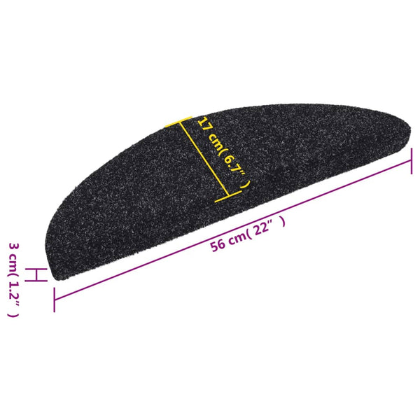 vidaXL Self-Adhesive Stair Treads 15 pcs. 56x17x3 cm Black Semi-Circular