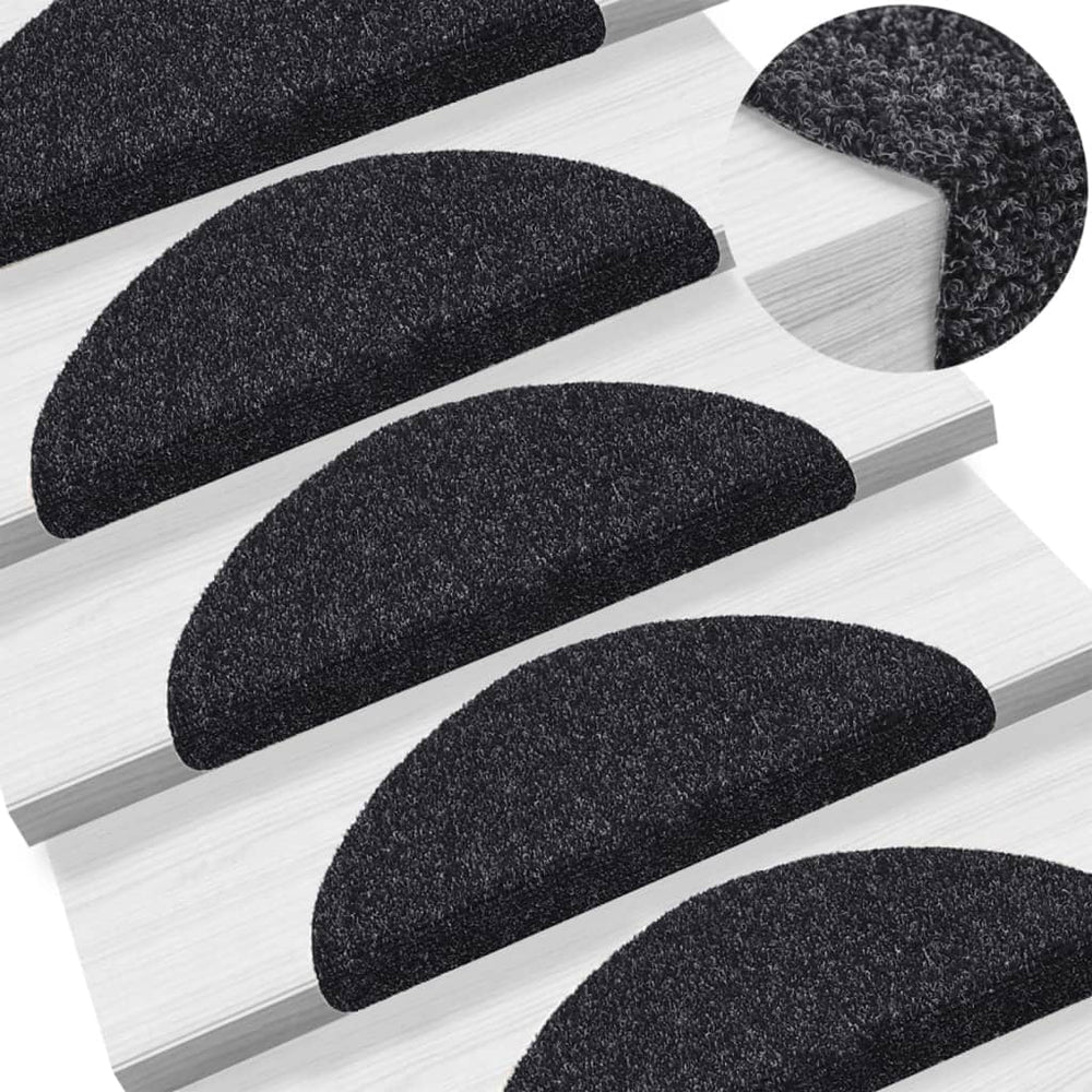vidaXL Self-Adhesive Stair Treads 15 pcs. 56x17x3 cm Black Semi-Circular