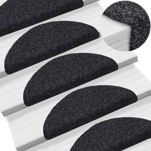 vidaXL Self-Adhesive Stair Treads 15 pcs. 56x17x3 cm Black Semi-Circular