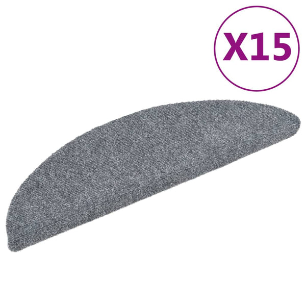 vidaXL Self-Adhesive Stair Mats 15 pcs. 56x17x3 cm Light Grey Semi-Circular