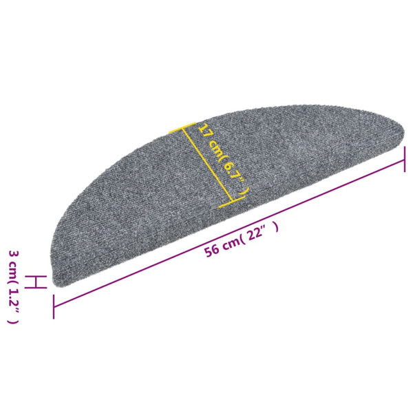 vidaXL Self-Adhesive Stair Mats 15 pcs. 56x17x3 cm Light Grey Semi-Circular