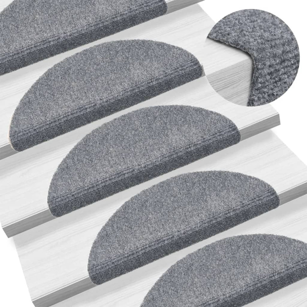 vidaXL Self-Adhesive Stair Mats 15 pcs. 56x17x3 cm Light Grey Semi-Circular