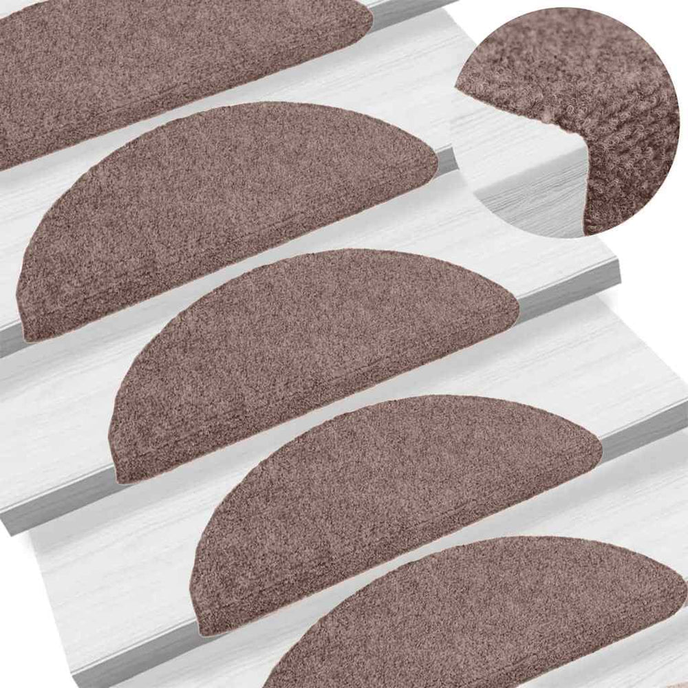 vidaXL Self-Adhesive Stair Mats 15 pcs. 65x21x4 cm Light Brown Half Round Large