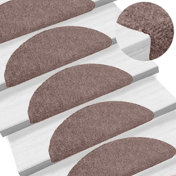 vidaXL Self-Adhesive Stair Mats 15 pcs. 65x21x4 cm Light Brown Half Round Large