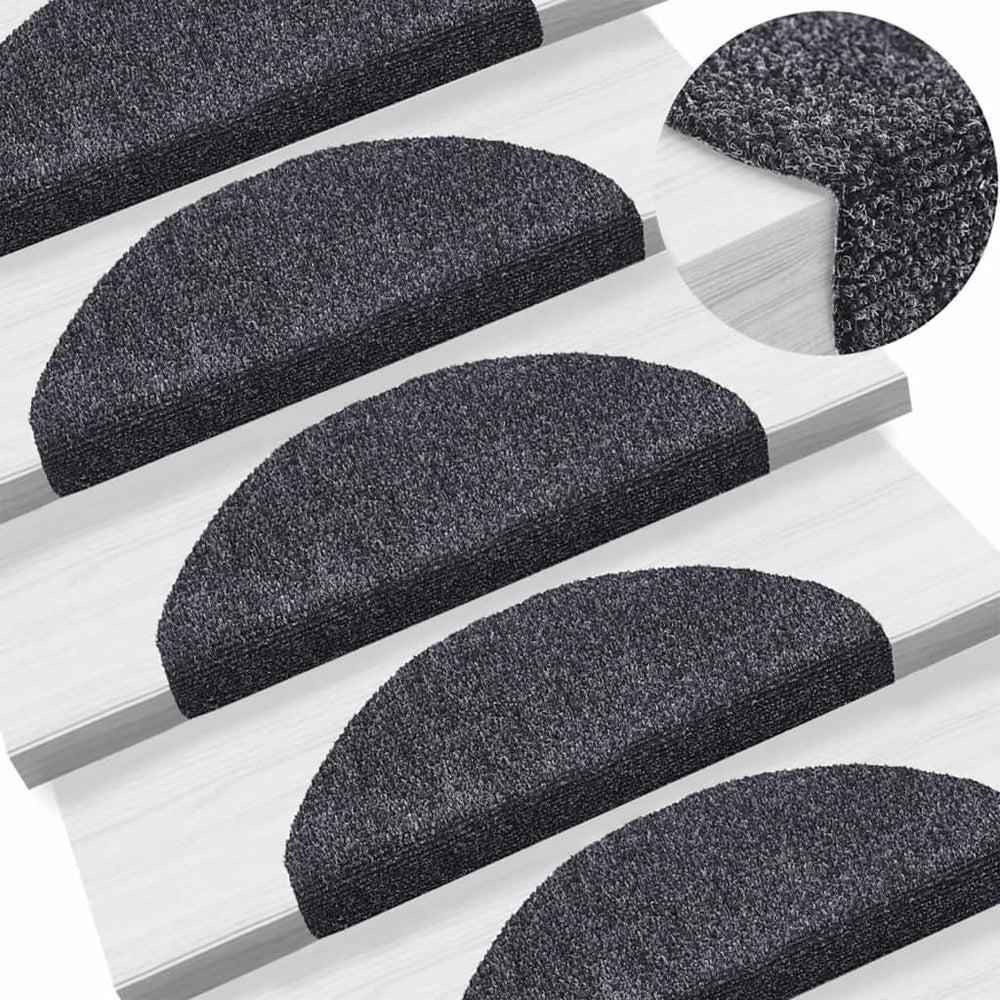 vidaXL Self-Adhesive Stair Treads 15 pcs. 65x21x4 cm Dark Grey Semi-Circular Large
