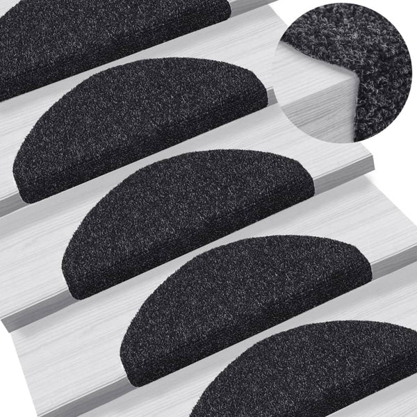 vidaXL Self-Adhesive Stair Treads 15 pcs. 65x21x4 cm Black Semi-Circular Large