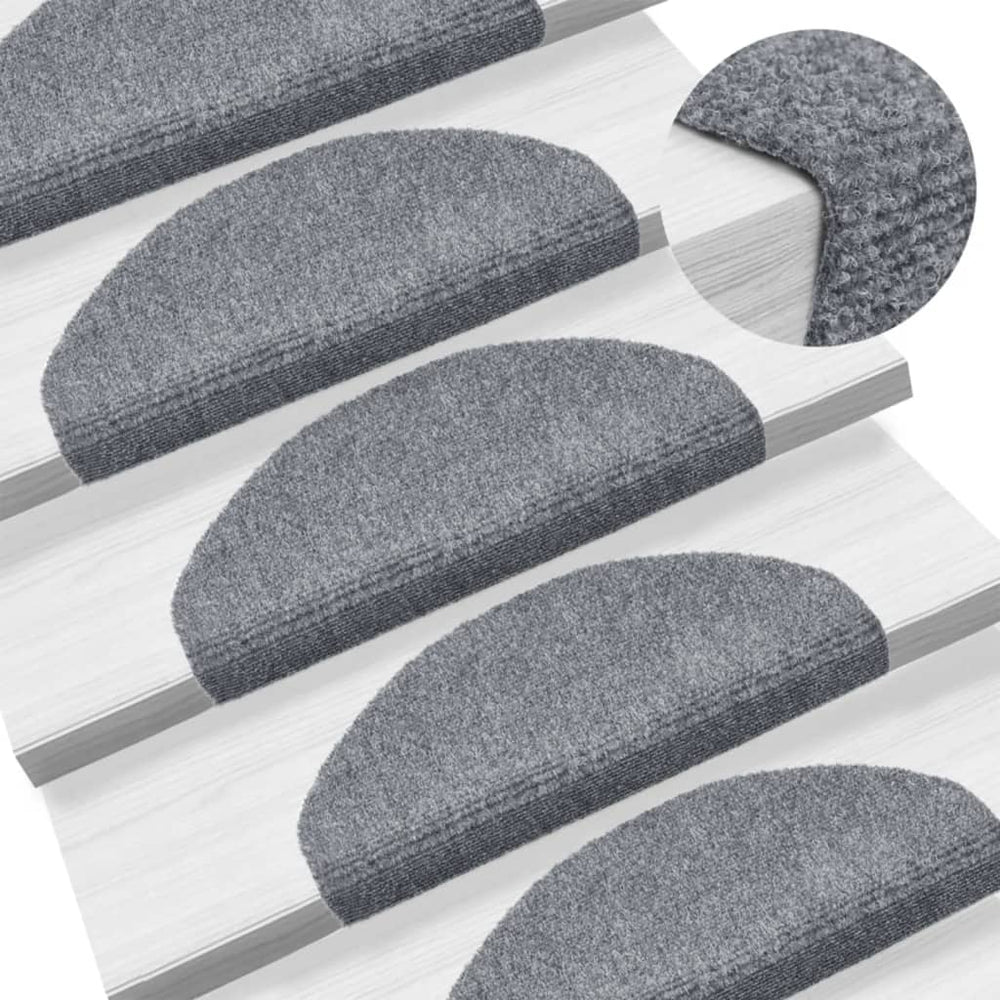 vidaXL Self-Adhesive Stair Treads 15 pcs. 65x21x4 cm Light Grey Semi-Circular Large