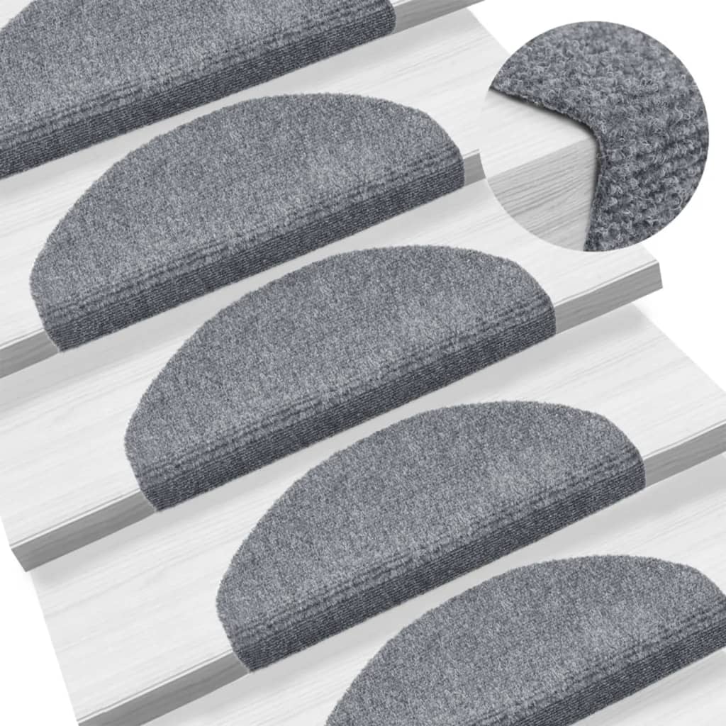 vidaXL Self-Adhesive Stair Treads 15 pcs. 65x21x4 cm Light Grey Semi-Circular Large