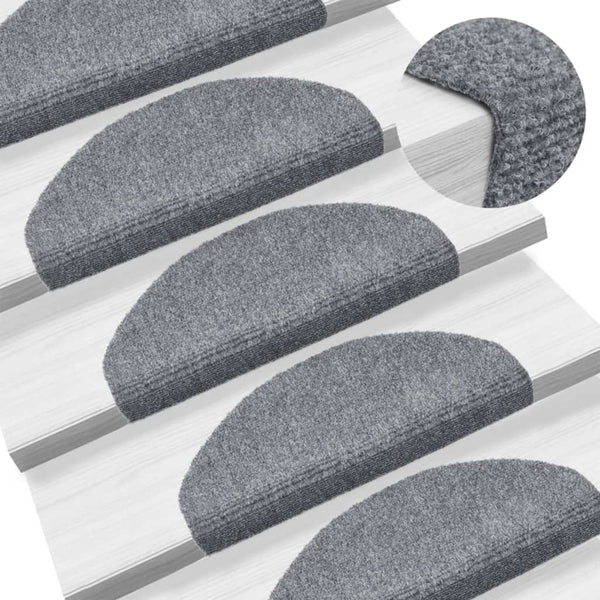 vidaXL Self-Adhesive Stair Treads 15 pcs. 65x21x4 cm Light Grey Semi-Circular Large