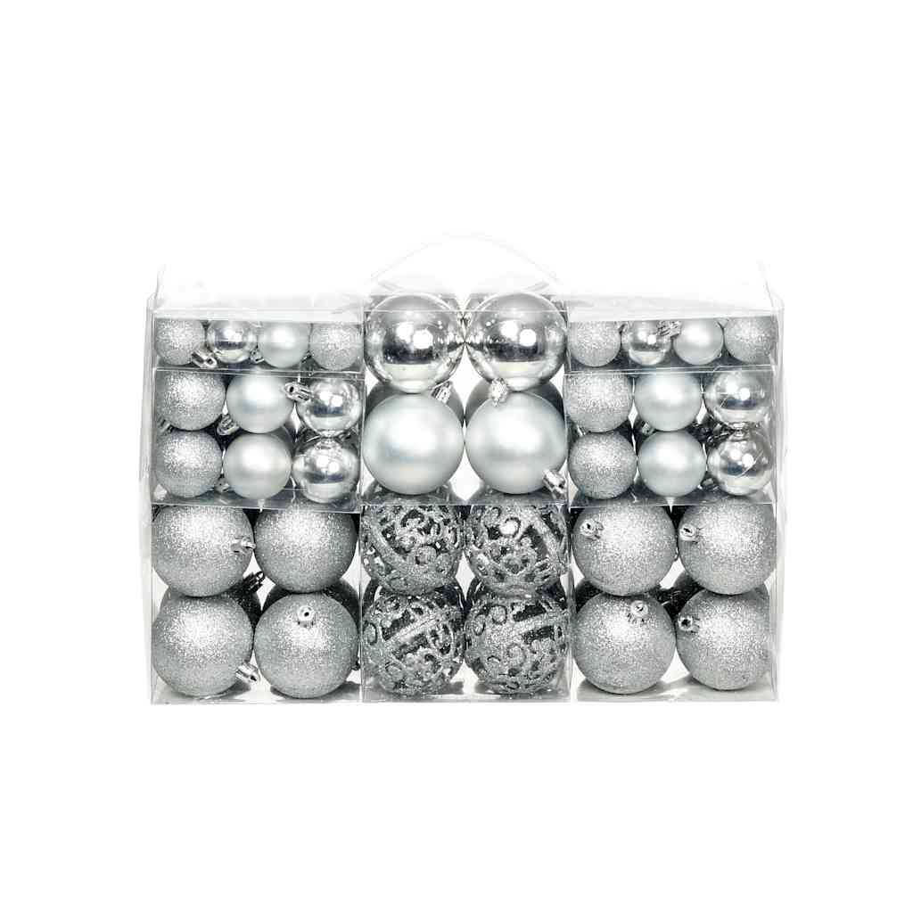vidaXL 100-piece Christmas Bauble Set 3/4/6 cm Silver