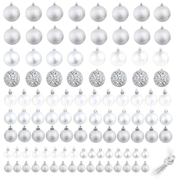vidaXL 100-piece Christmas Bauble Set 3/4/6 cm Silver