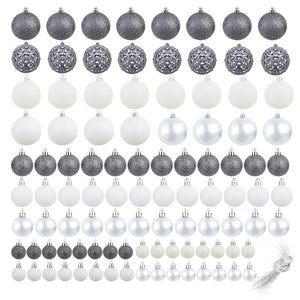 vidaXL 100-piece Christmas Ball Set 3/4/6 cm White/Grey