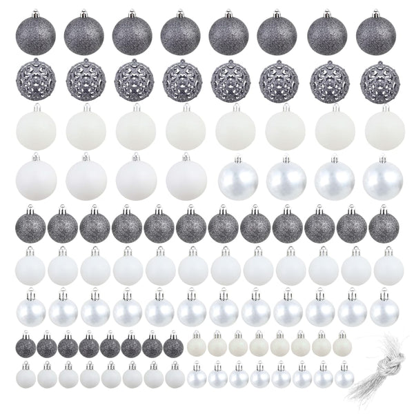 vidaXL 100-piece Christmas Ball Set 3/4/6 cm White/Grey