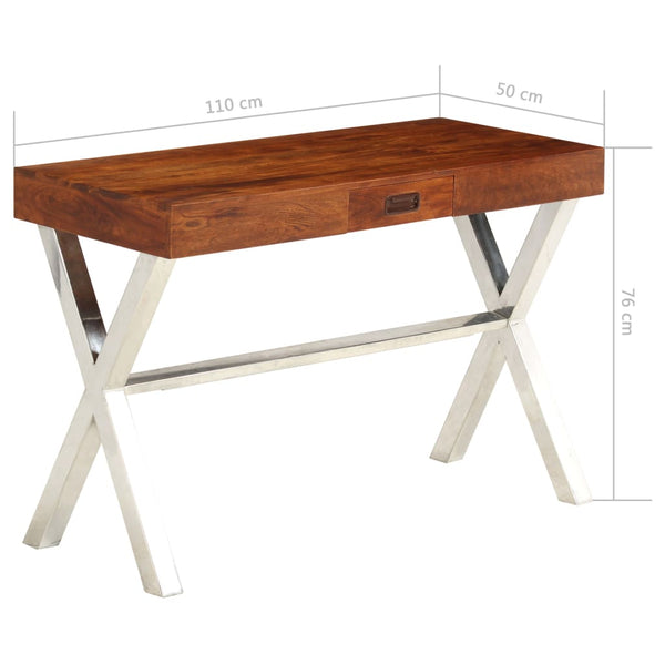 vidaXL Solid Wood Desk with Honey Finish 110x50x76 cm