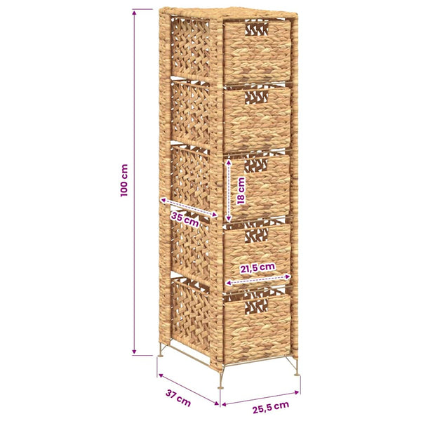 vidaXL 5-Basket Storage Rack 25.5x37x100 cm Water Hyacinth