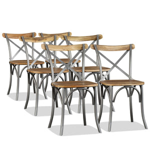 vidaXL Dining Chairs 6 pcs. Solid Mango Wood and Steel Cross Back