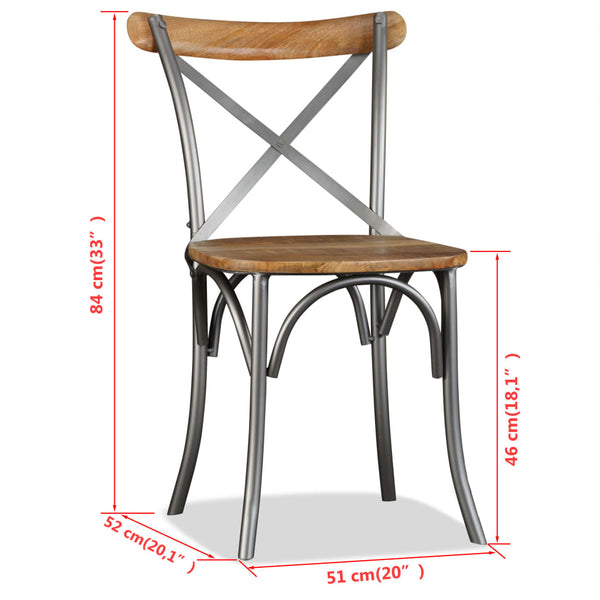 vidaXL Dining Chairs 6 pcs. Solid Mango Wood and Steel Cross Back