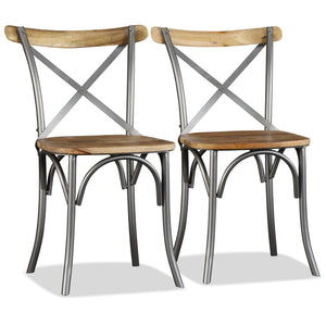 vidaXL Dining Chairs 6 pcs. Solid Mango Wood and Steel Cross Back