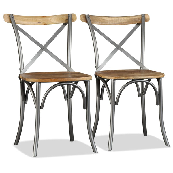 vidaXL Dining Chairs 6 pcs. Solid Mango Wood and Steel Cross Back