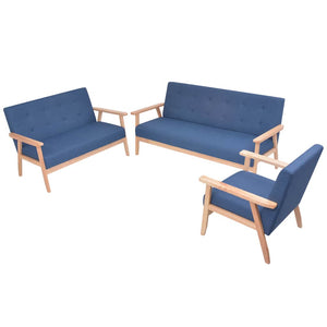 vidaXL 3-Piece Sofa Set Fabric Blue