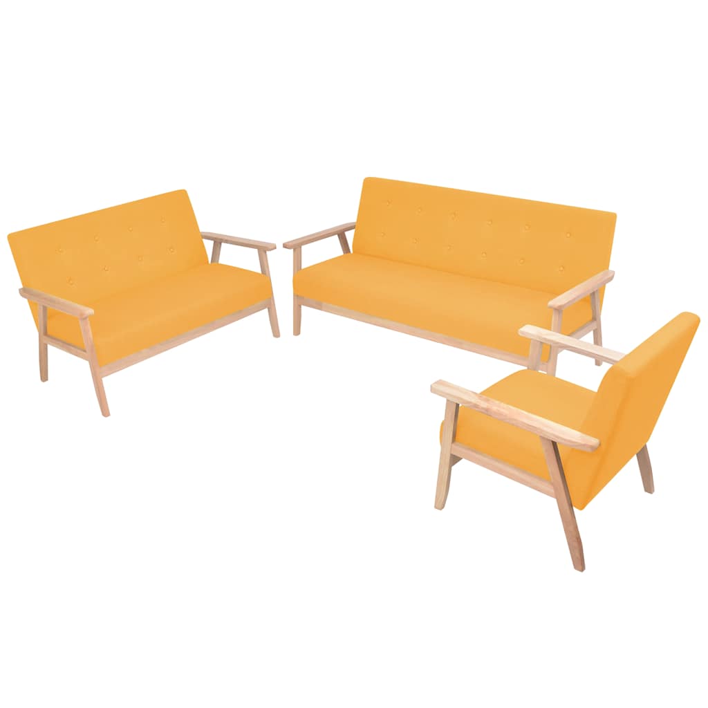 vidaXL 3-Piece Sofa Set Fabric Yellow