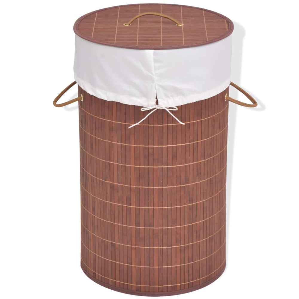 vidaXL Bamboo Laundry Basket Round Brown