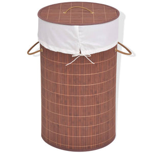 vidaXL Bamboo Laundry Basket Round Brown