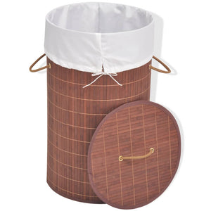 vidaXL Bamboo Laundry Basket Round Brown