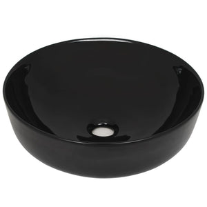 vidaXL Round Ceramic Wash Basin Black 41.5 x 13.5 cm