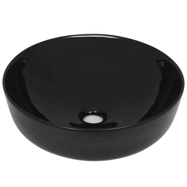 vidaXL Round Ceramic Wash Basin Black 41.5 x 13.5 cm