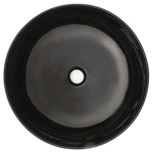 vidaXL Round Ceramic Wash Basin Black 41.5 x 13.5 cm