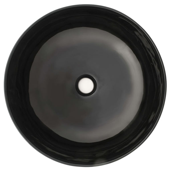 vidaXL Round Ceramic Wash Basin Black 41.5 x 13.5 cm