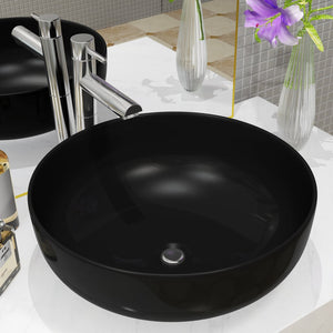 vidaXL Round Ceramic Wash Basin Black 41.5 x 13.5 cm