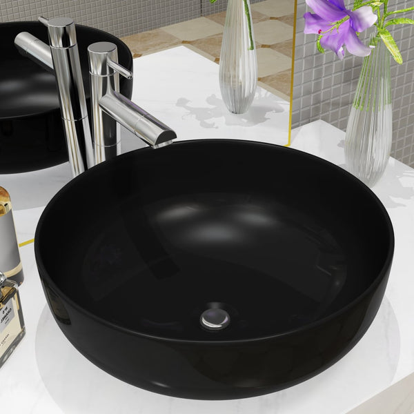 vidaXL Round Ceramic Wash Basin Black 41.5 x 13.5 cm