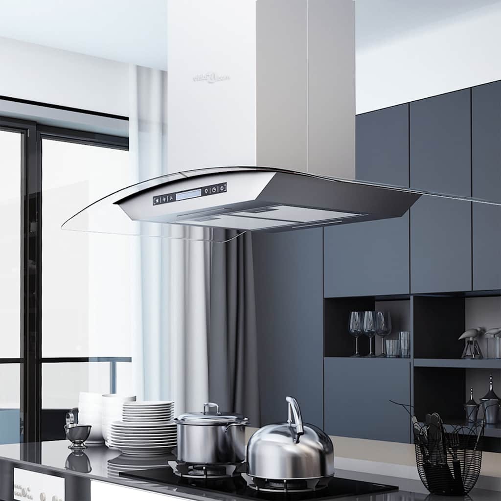 vidaXL Island Range Hood 90 cm LCD Touch Sensor 756 m³/h LED