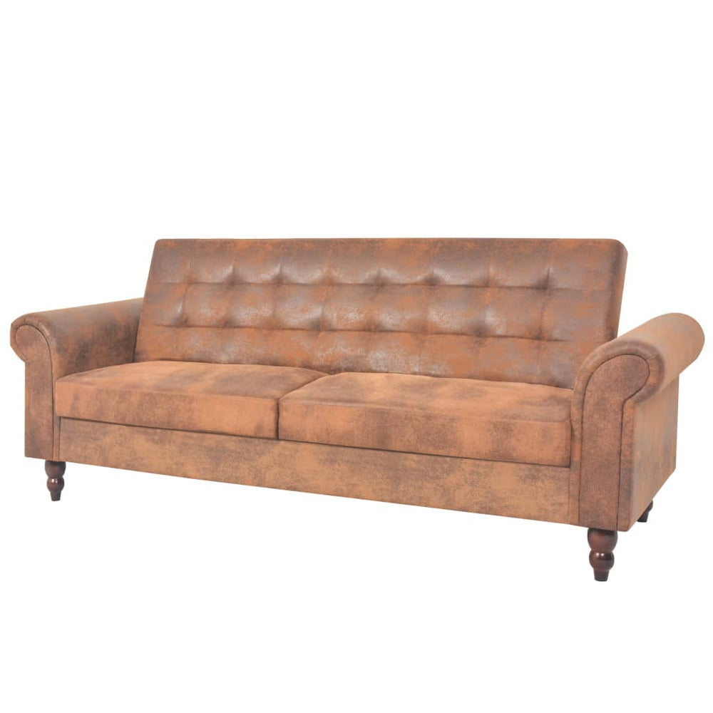 vidaXL 2-Seater Sofa Bed with Armrests Faux Suede Brown